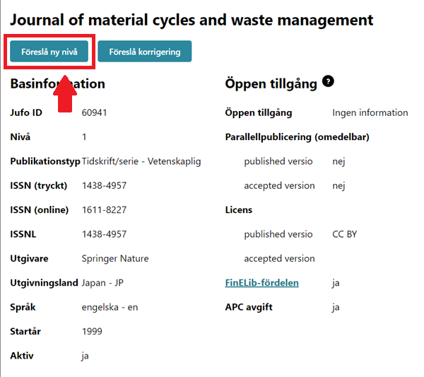 Skärmdump från JUFO-portalen.